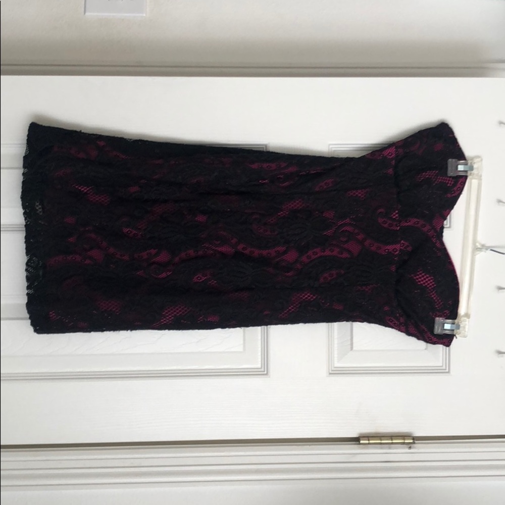 Pink and black lace mini dress